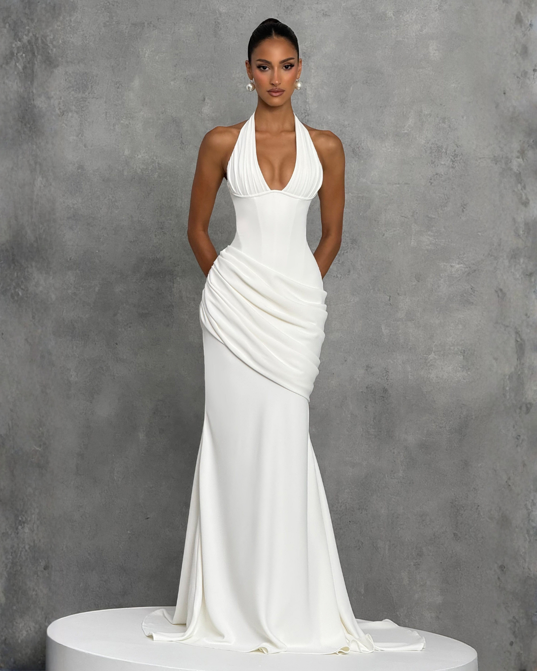 Nora Bridal Gown | Ivory Draped Crepe, Mermaid Silhouette