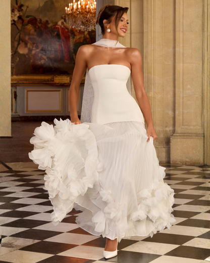 Seraphina Wedding Gown | Strapless, Floral Appliqués, Ivory