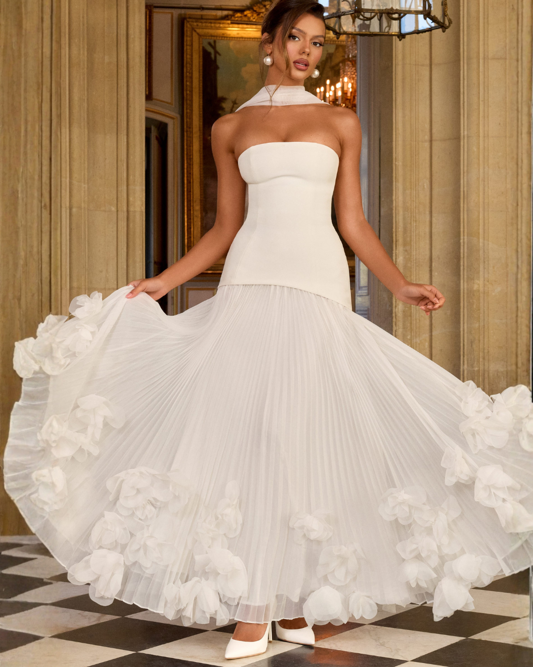 Seraphina Wedding Gown | Strapless, Floral Appliqués, Ivory