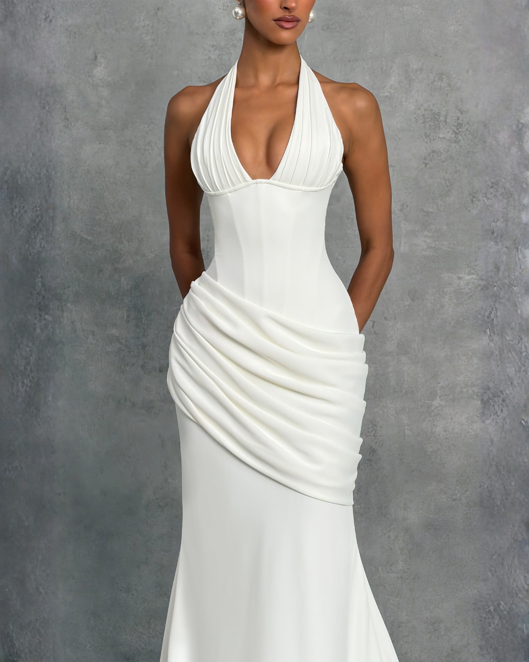 Nora Bridal Gown | Ivory Draped Crepe, Mermaid Silhouette