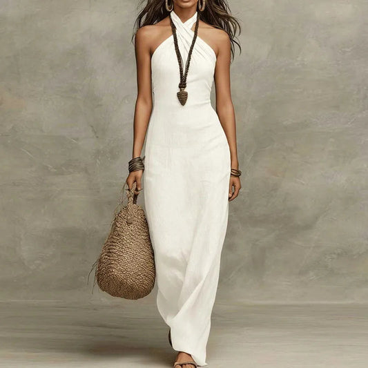 Adele Linen Dress | Bohemian Halter Style 0