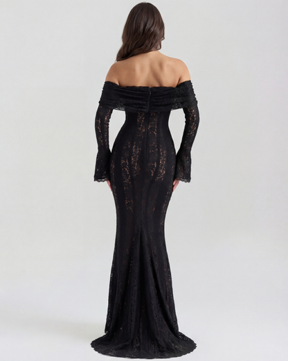 Alyssa Black Maxi Dress | Stretch Floral Lace, Off-Shoulder 6