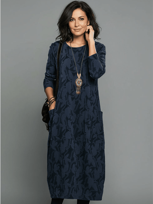 Alyssa Midi Dress | Relaxed Fit, Textured with Pockets, Available in Plus Sizes 0