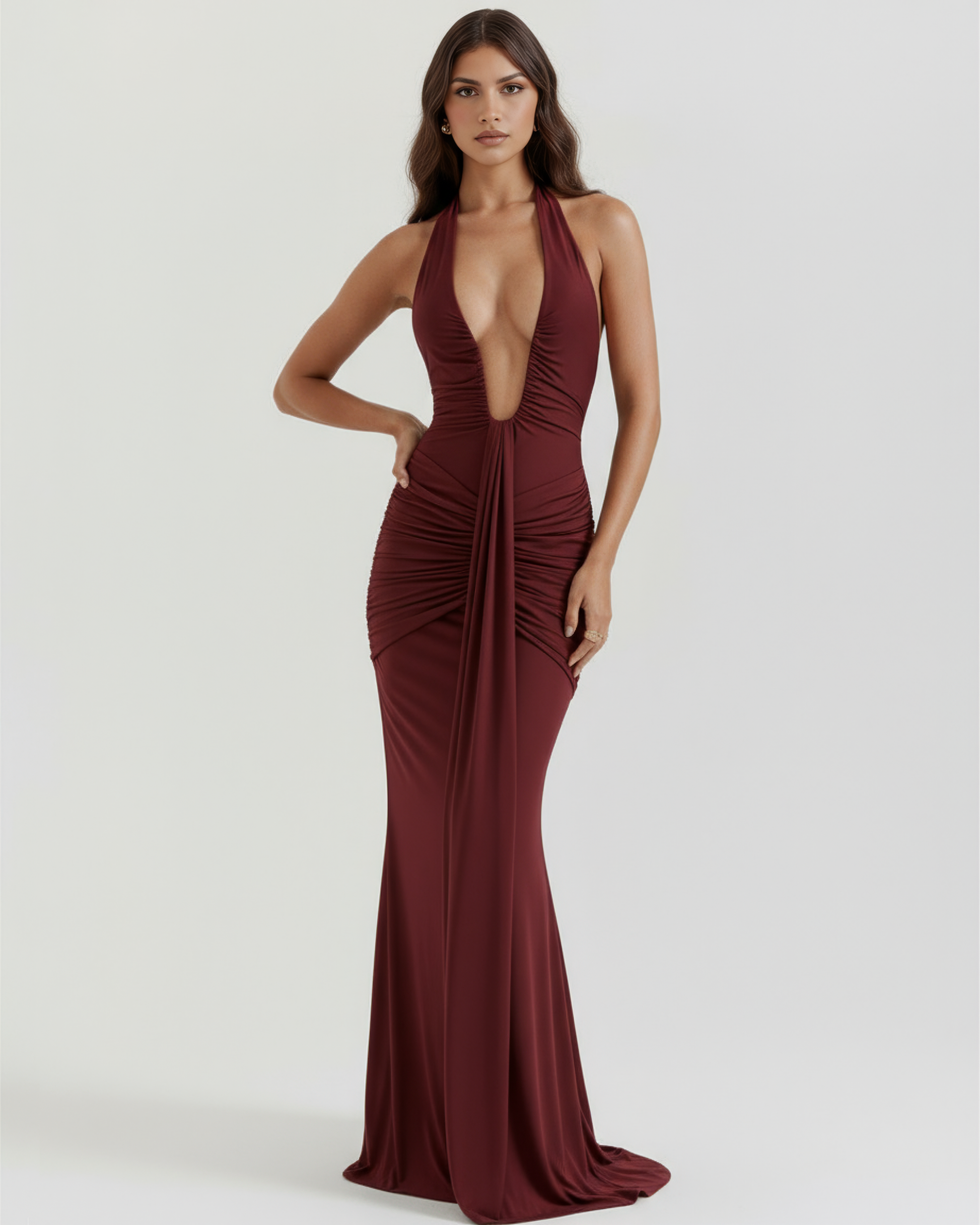 Ariana Maxi Dress | Plunging Halter Neckline, Ruched Details, Long Dress for Women 3