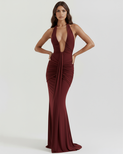 Ariana Maxi Dress | Plunging Halter Neckline, Ruched Details, Long Dress for Women 5