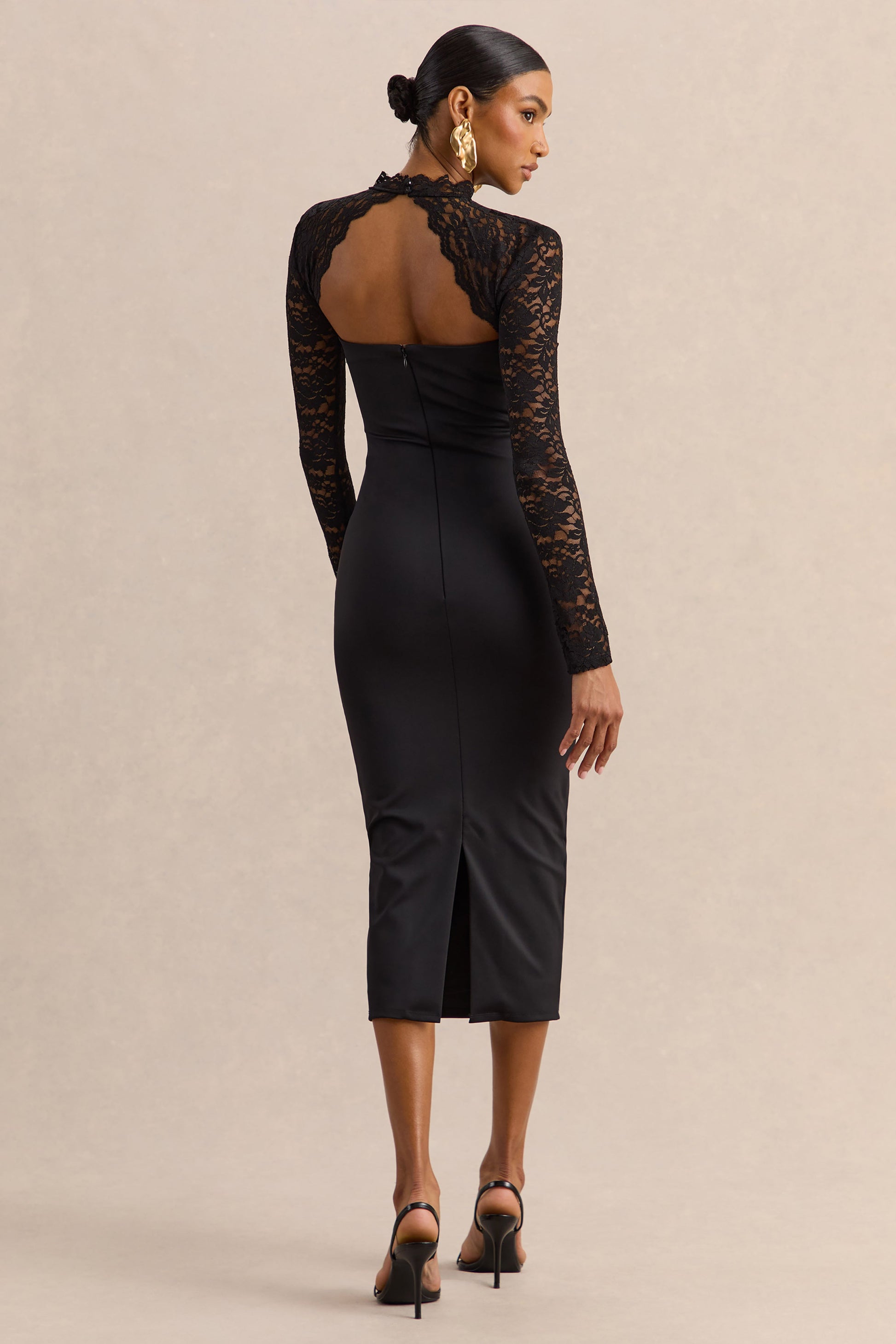 Arlune Midi Dress | Premium Stretch Jersey, Lace Sleeves 1