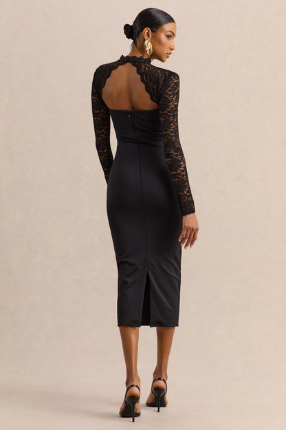 Arlune Midi Dress | Premium Stretch Jersey, Lace Sleeves 1
