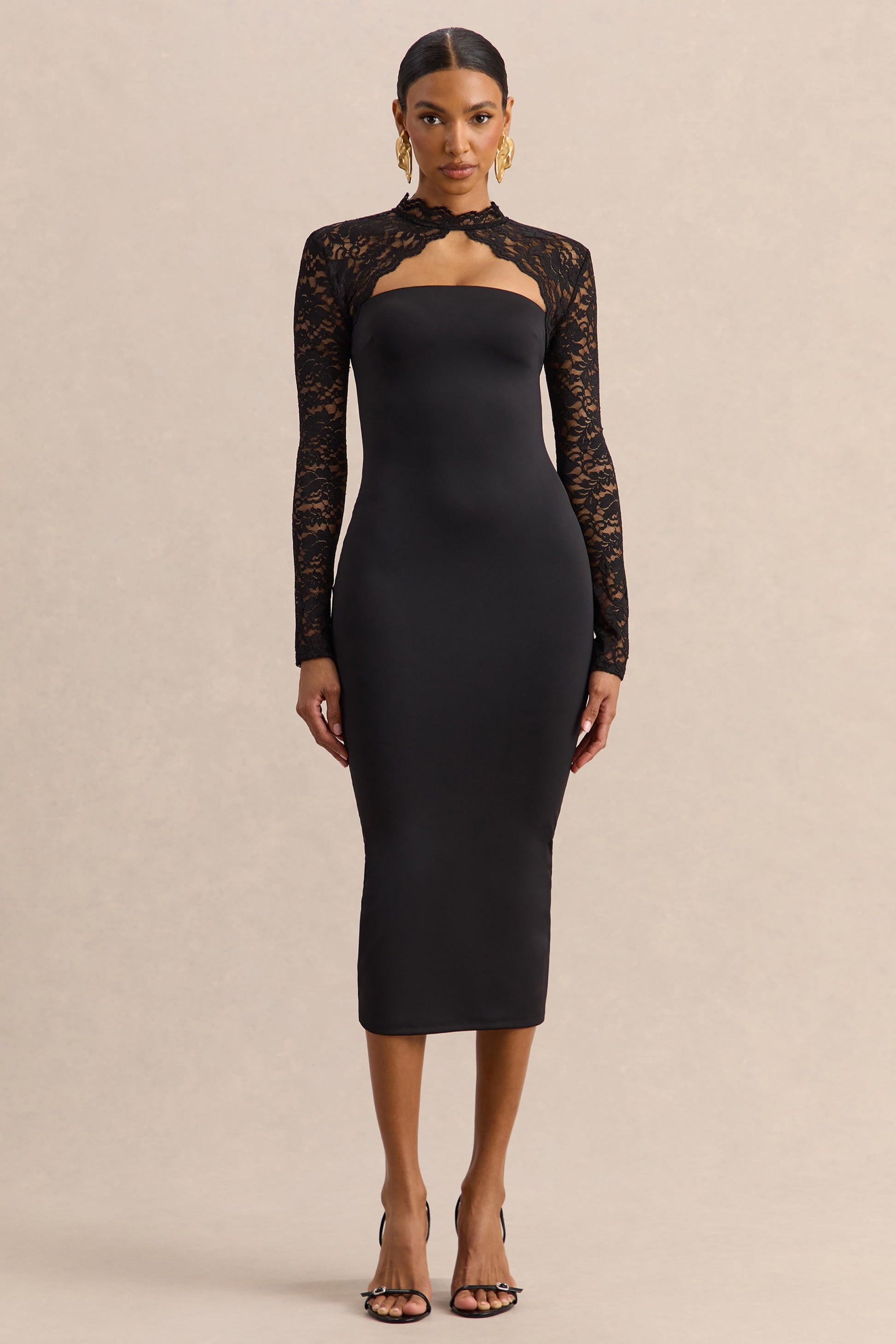 Arlune Midi Dress | Premium Stretch Jersey, Lace Sleeves 3
