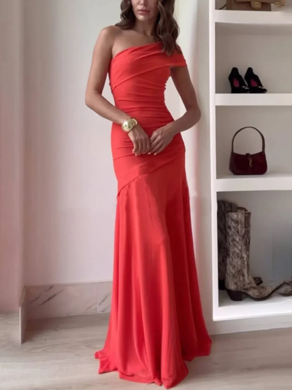 Ava Asymmetrical Dress | Elegant Gathered Long Women's Cocktail Dress 1