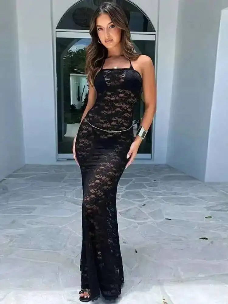 Ava Lace Two Piece Set | Strapless Crop Top & Midi Skirt for Summer Parties 10