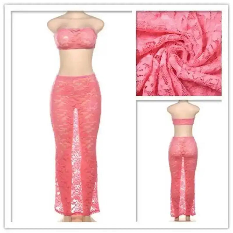 Ava Lace Two Piece Set | Strapless Crop Top & Midi Skirt for Summer Parties 5