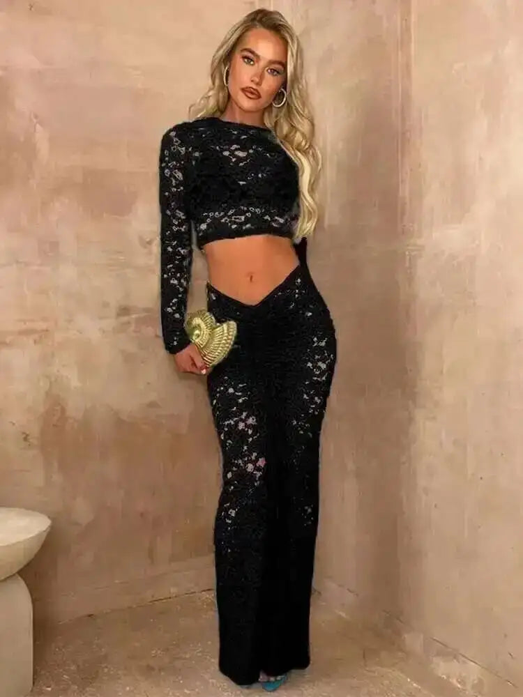 Ava Lace Two Piece Set | Strapless Crop Top & Midi Skirt for Summer Parties 8