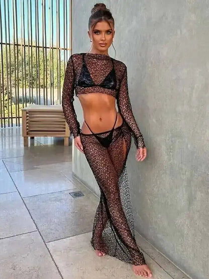 Ava Lace Two Piece Set | Strapless Crop Top & Midi Skirt for Summer Parties 9