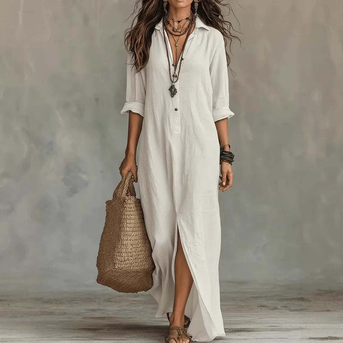 Ava Linen Shirt Dress | Soft Cotton, Ankle-Length 0