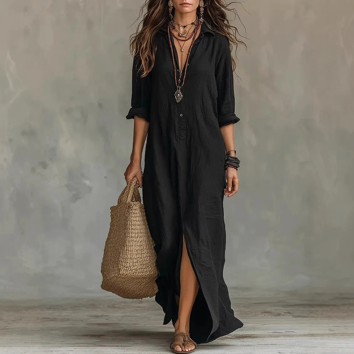 Ava Linen Shirt Dress | Soft Cotton, Ankle-Length 1