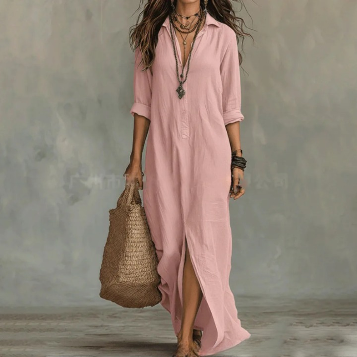 Ava Linen Shirt Dress | Soft Cotton, Ankle-Length 3