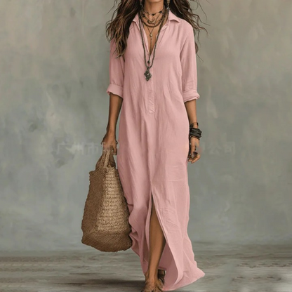 Ava Linen Shirt Dress | Soft Cotton, Ankle-Length 3