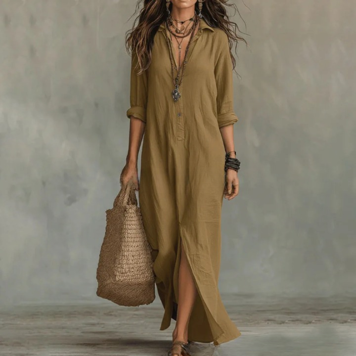 Ava Linen Shirt Dress | Soft Cotton, Ankle-Length 4