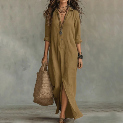 Ava Linen Shirt Dress | Soft Cotton, Ankle-Length 4