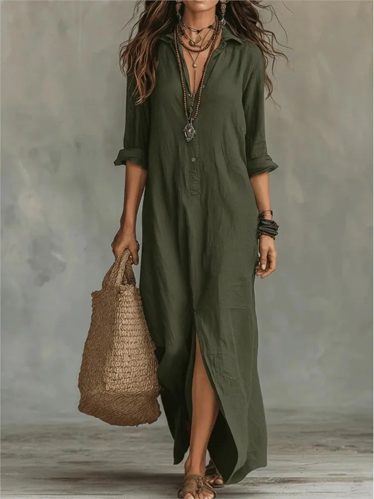 Ava Linen Shirt Dress | Soft Cotton, Ankle-Length 5