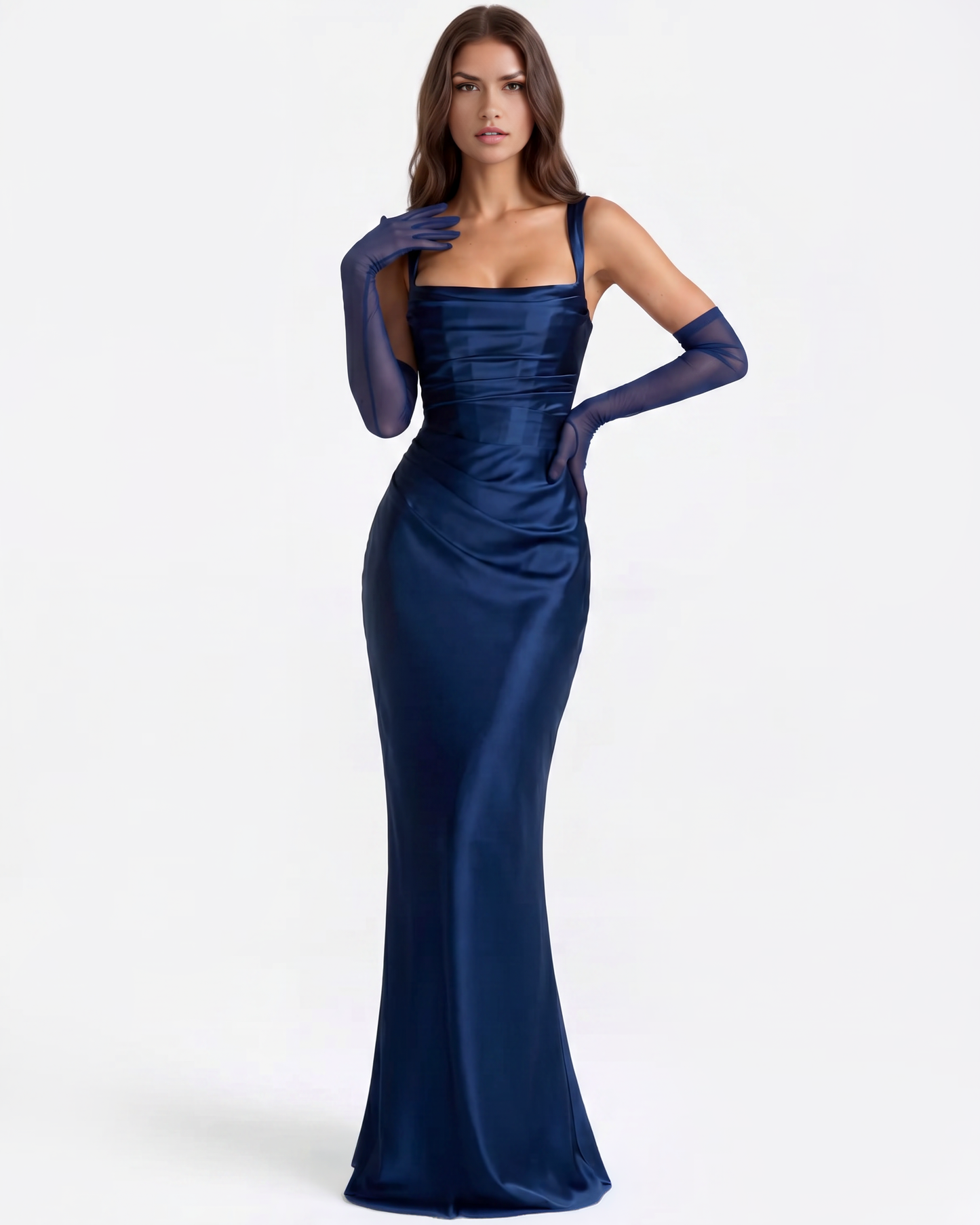 Ava Maxi Dress | Navy Satin, Corset-Inspired Long Dress for Women 1