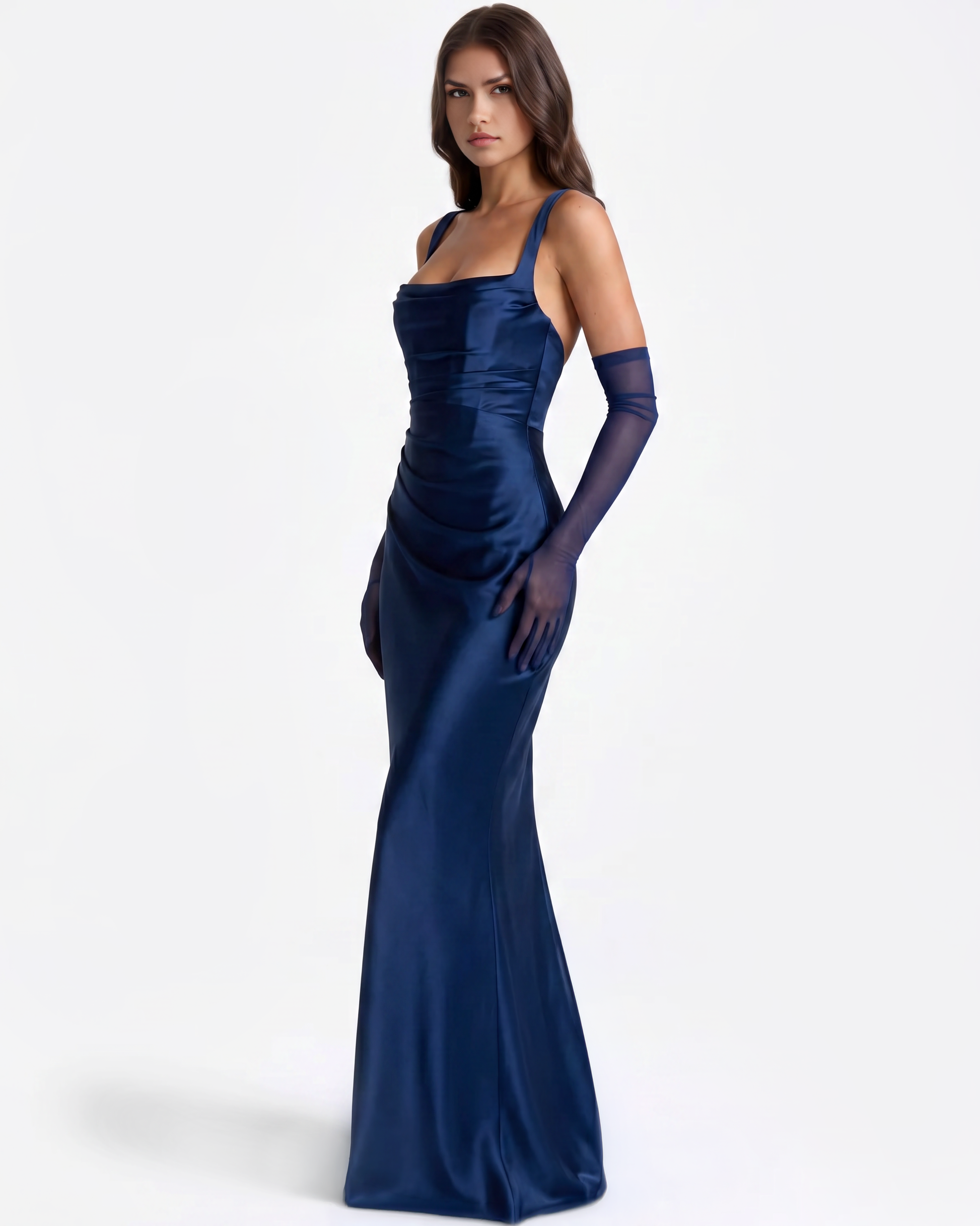 Ava Maxi Dress | Navy Satin, Corset-Inspired Long Dress for Women 4