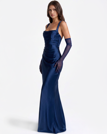 Ava Maxi Dress | Navy Satin, Corset-Inspired Long Dress for Women 4