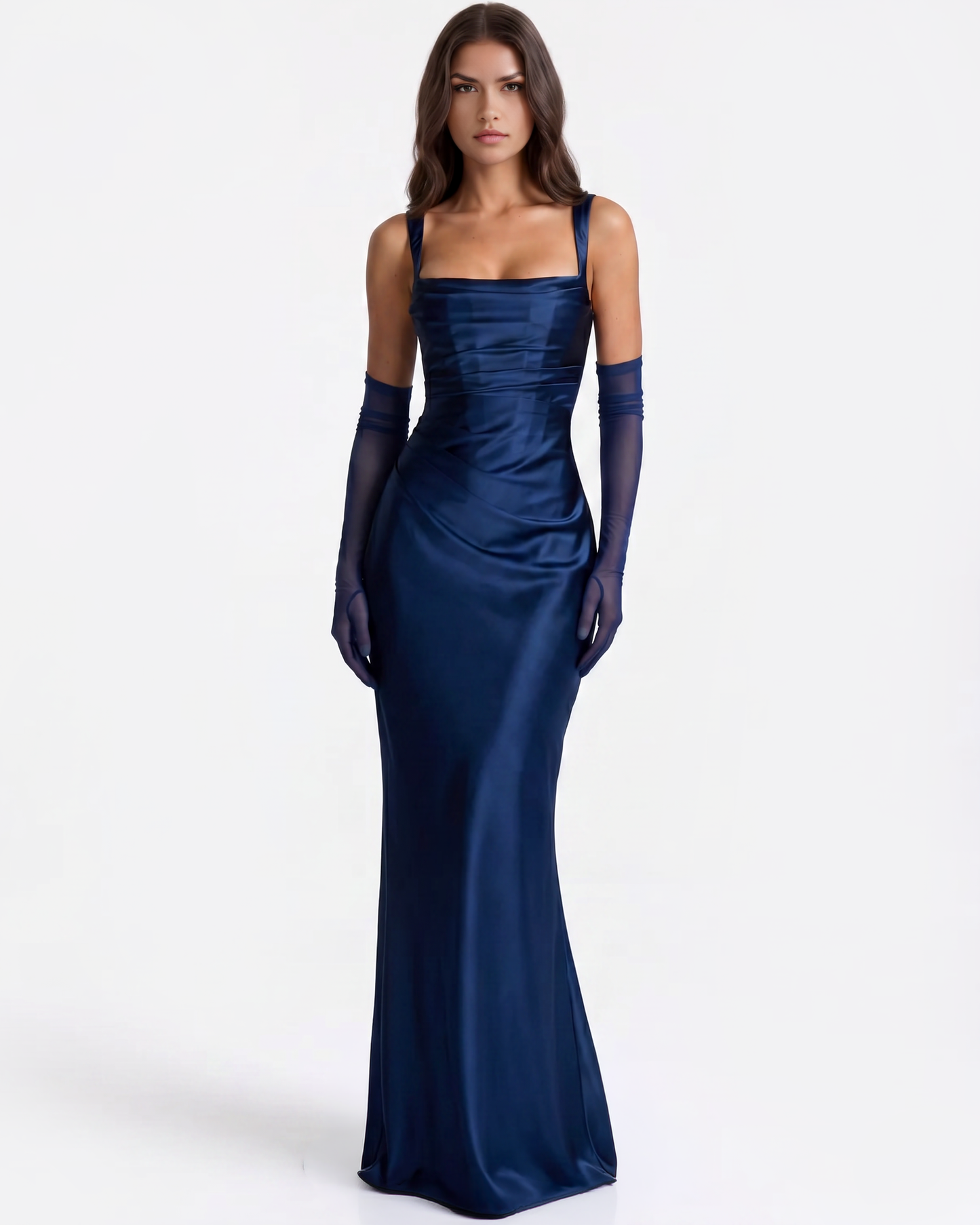 Ava Maxi Dress | Navy Satin, Corset-Inspired Long Dress for Women 5
