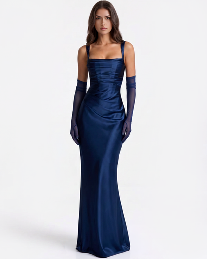 Ava Maxi Dress | Navy Satin, Corset-Inspired Long Dress for Women 5