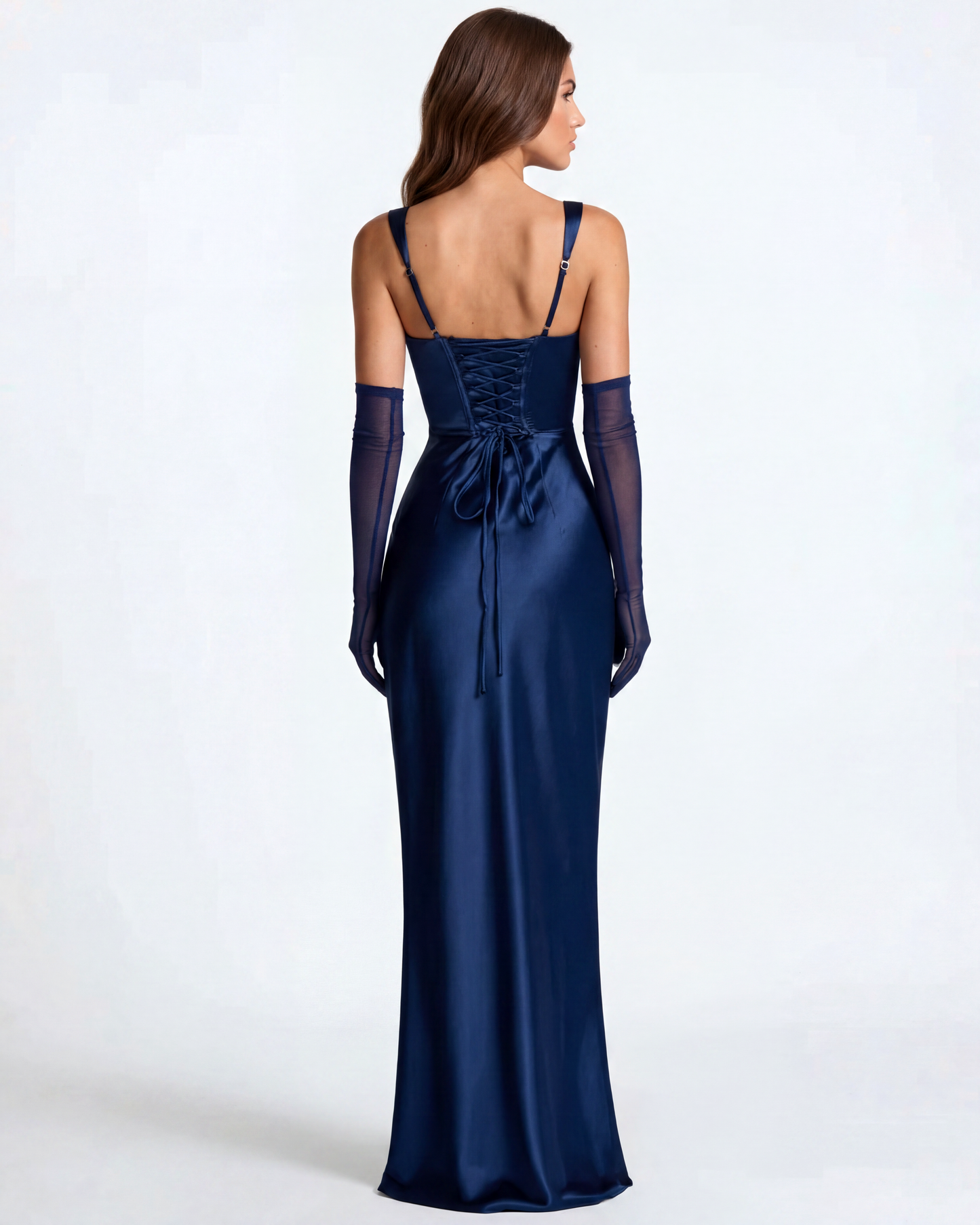 Ava Maxi Dress | Navy Satin, Corset-Inspired Long Dress for Women 6