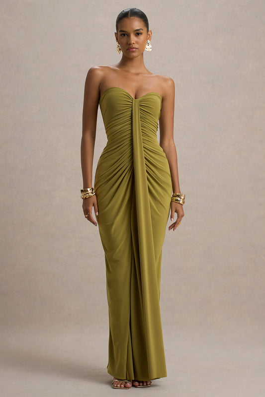 Ava Maxi Dress | Olive Ruched Sweetheart Design 0