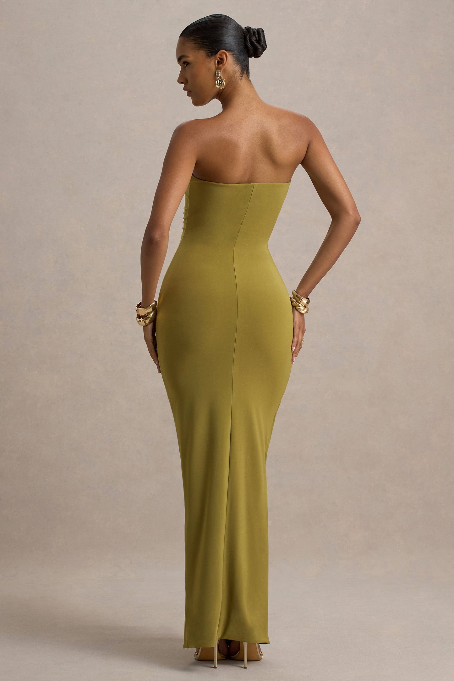 Ava Maxi Dress | Olive Ruched Sweetheart Design 1