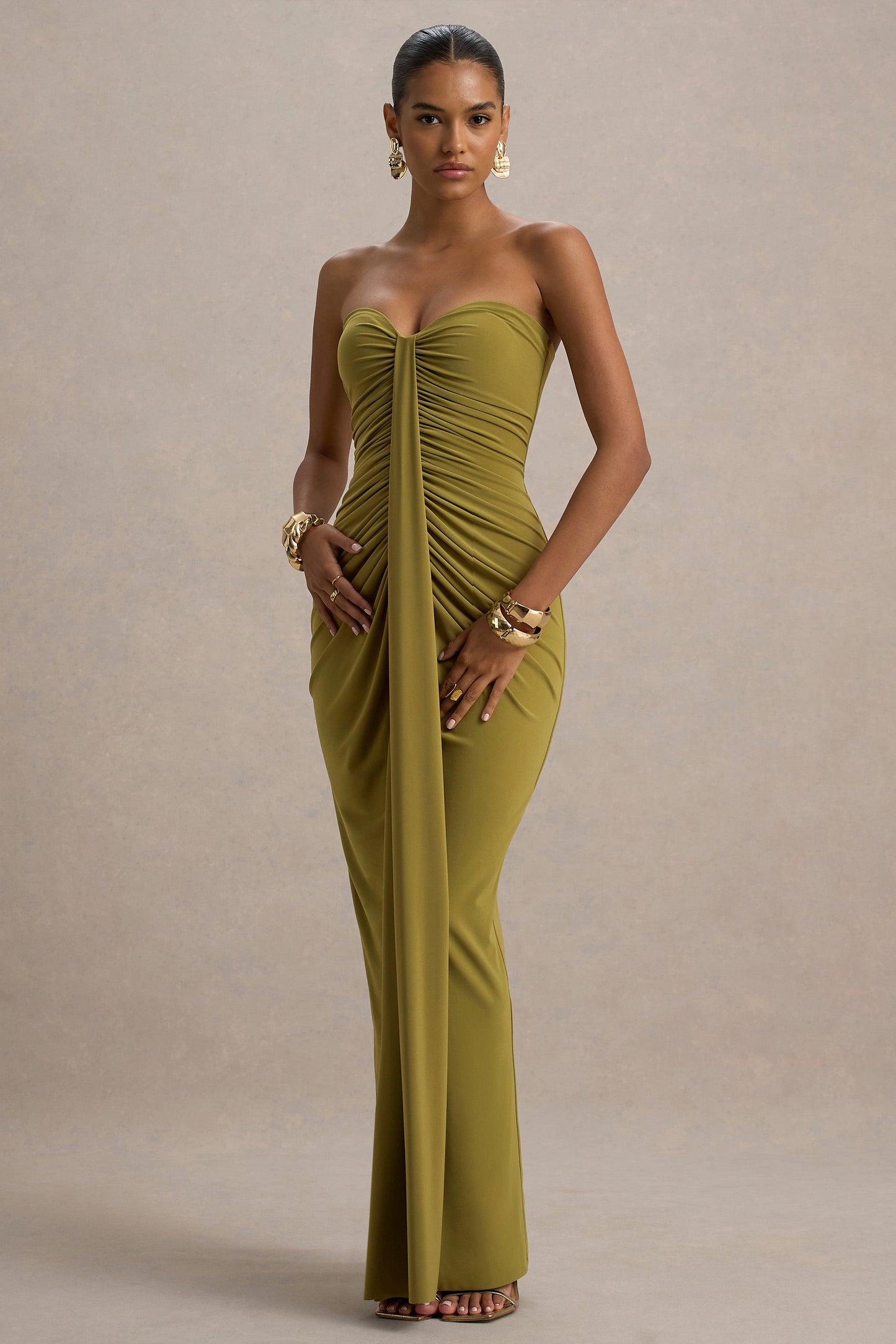 Ava Maxi Dress | Olive Ruched Sweetheart Design 3