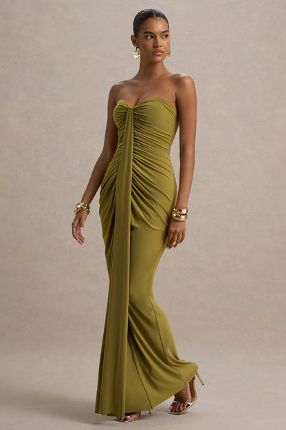 Ava Maxi Dress | Olive Ruched Sweetheart Design 4