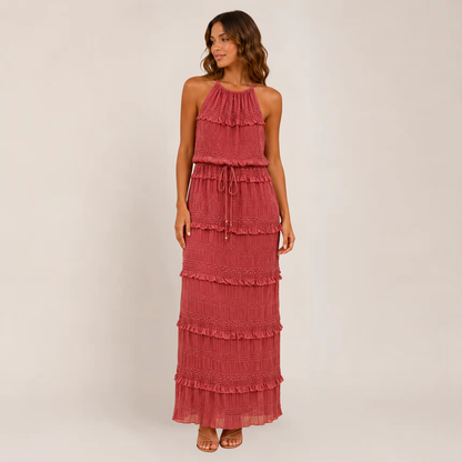 Ava Maxi Dress | Boho Halter Neck, Flowy Black Summer Dress for Weddings
