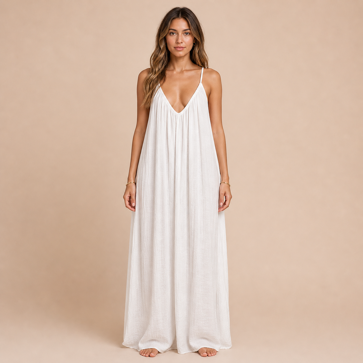 Brittany Maxi Dress | Flowy White Sleeveless Cami for Women