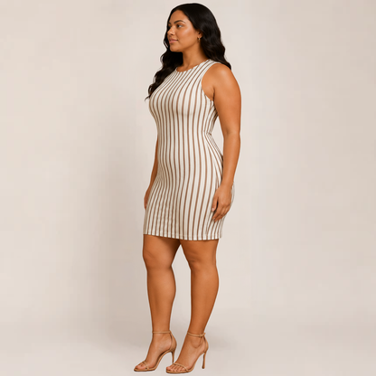 Cathy Women's Dress | Striped Brown Sleeveless Summer Style, Plus Size Available
