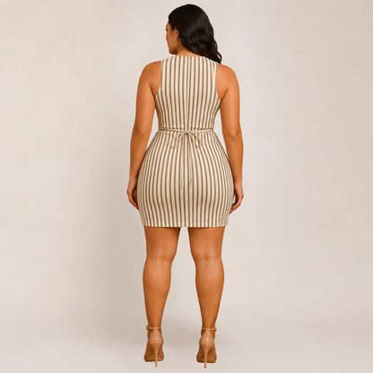 Cathy Women's Dress | Striped Brown Sleeveless Summer Style, Plus Size Available