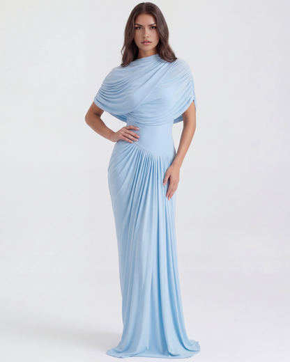 Celeste Maxi Dress | Baby-Blue Long Gown with Shawl Detail 1