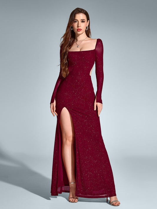 Celeste Maxi Dress | Long Sleeve, Backless, Sparkly Sequin 0