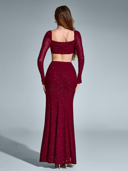 Celeste Maxi Dress | Long Sleeve, Backless, Sparkly Sequin 1