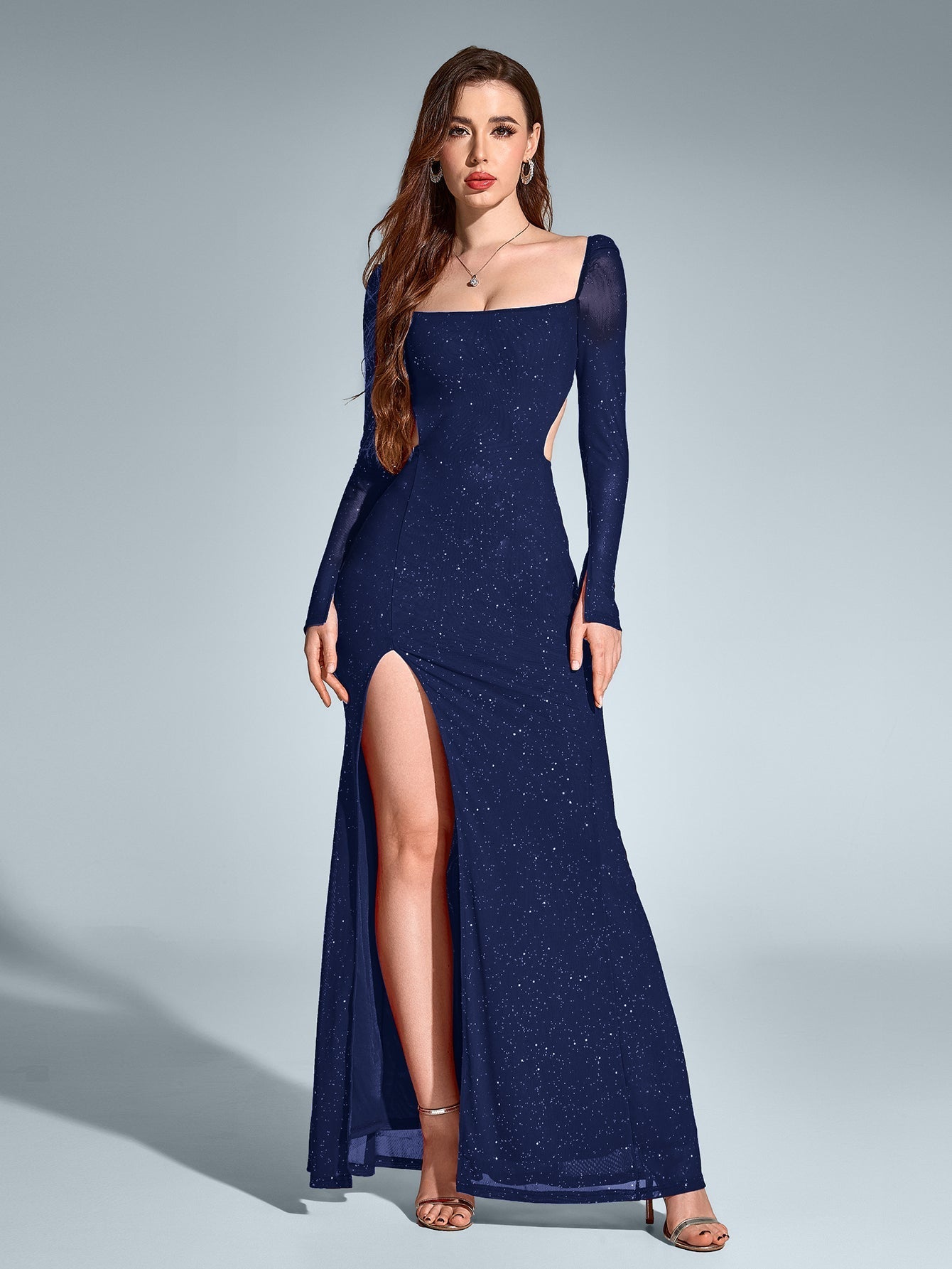 Celeste Maxi Dress | Long Sleeve, Backless, Sparkly Sequin 10