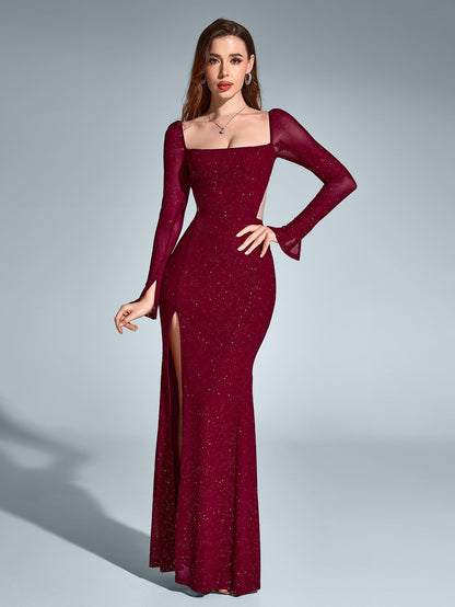 Celeste Maxi Dress | Long Sleeve, Backless, Sparkly Sequin 3