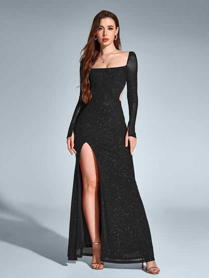 Celeste Maxi Dress | Long Sleeve, Backless, Sparkly Sequin 6