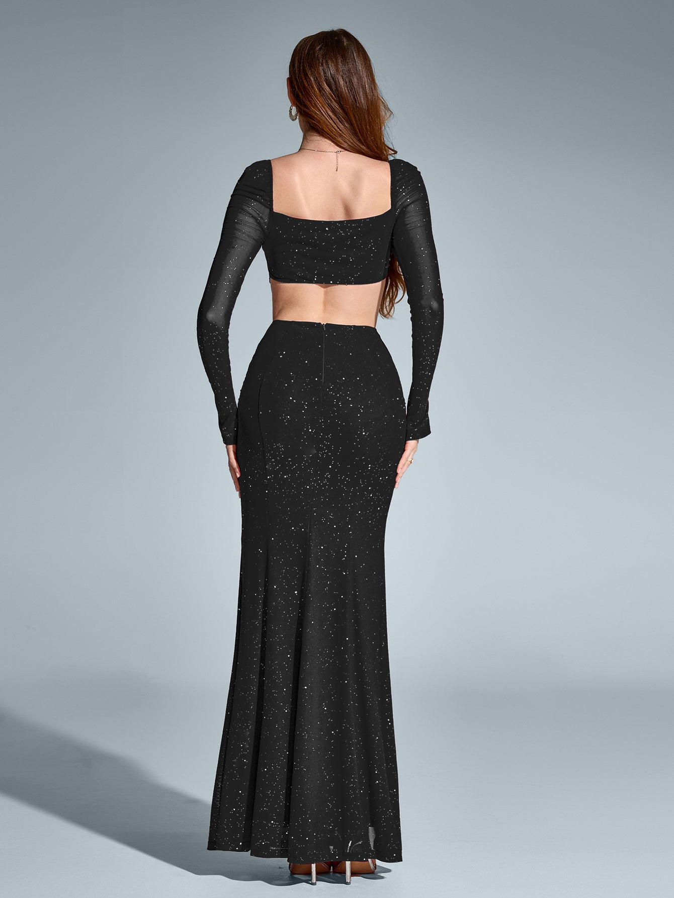 Celeste Maxi Dress | Long Sleeve, Backless, Sparkly Sequin 7