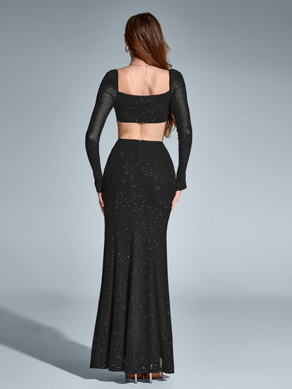Celeste Maxi Dress | Long Sleeve, Backless, Sparkly Sequin 7