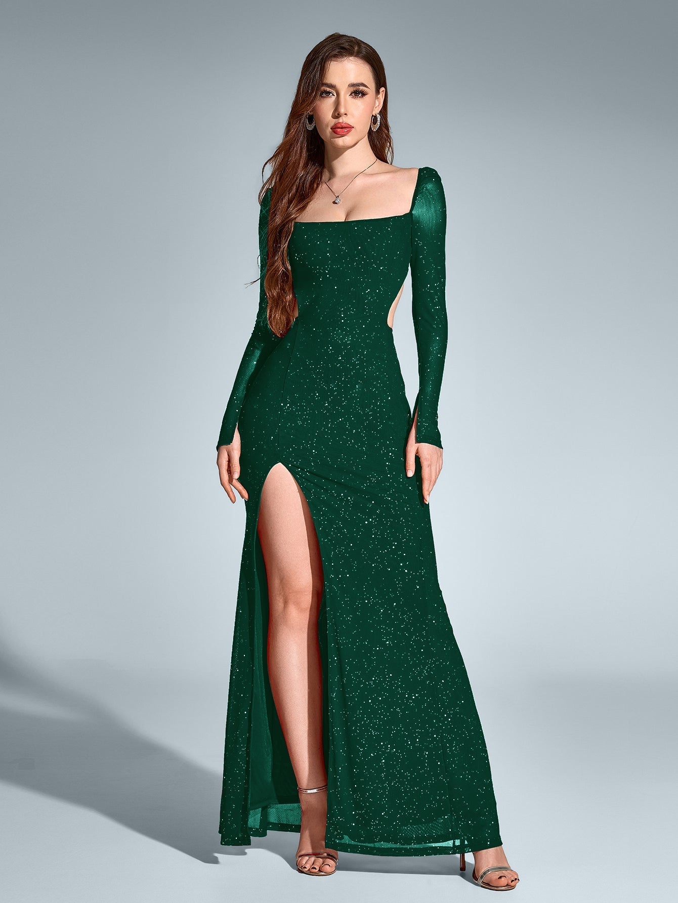 Celeste Maxi Dress | Long Sleeve, Backless, Sparkly Sequin 9
