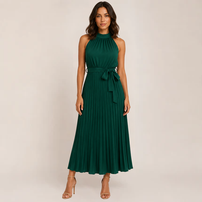 Celia Midi Dress | Elegant Pleated Halter Design, Perfect for Summer Weddings