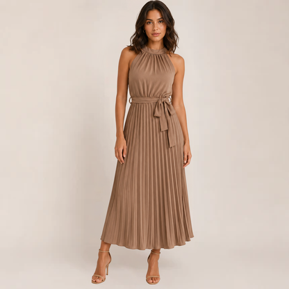 Celia Midi Dress | Elegant Pleated Halter Design, Perfect for Summer Weddings