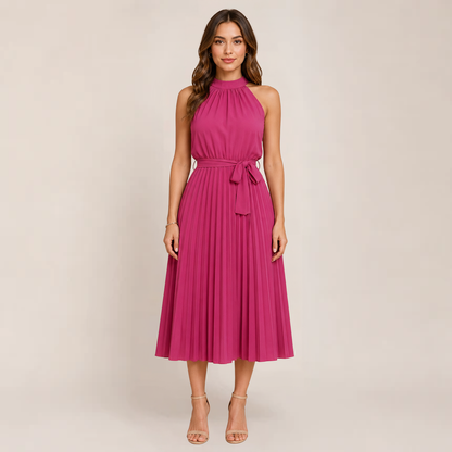 Celia Midi Dress | Elegant Pleated Halter Design, Perfect for Summer Weddings
